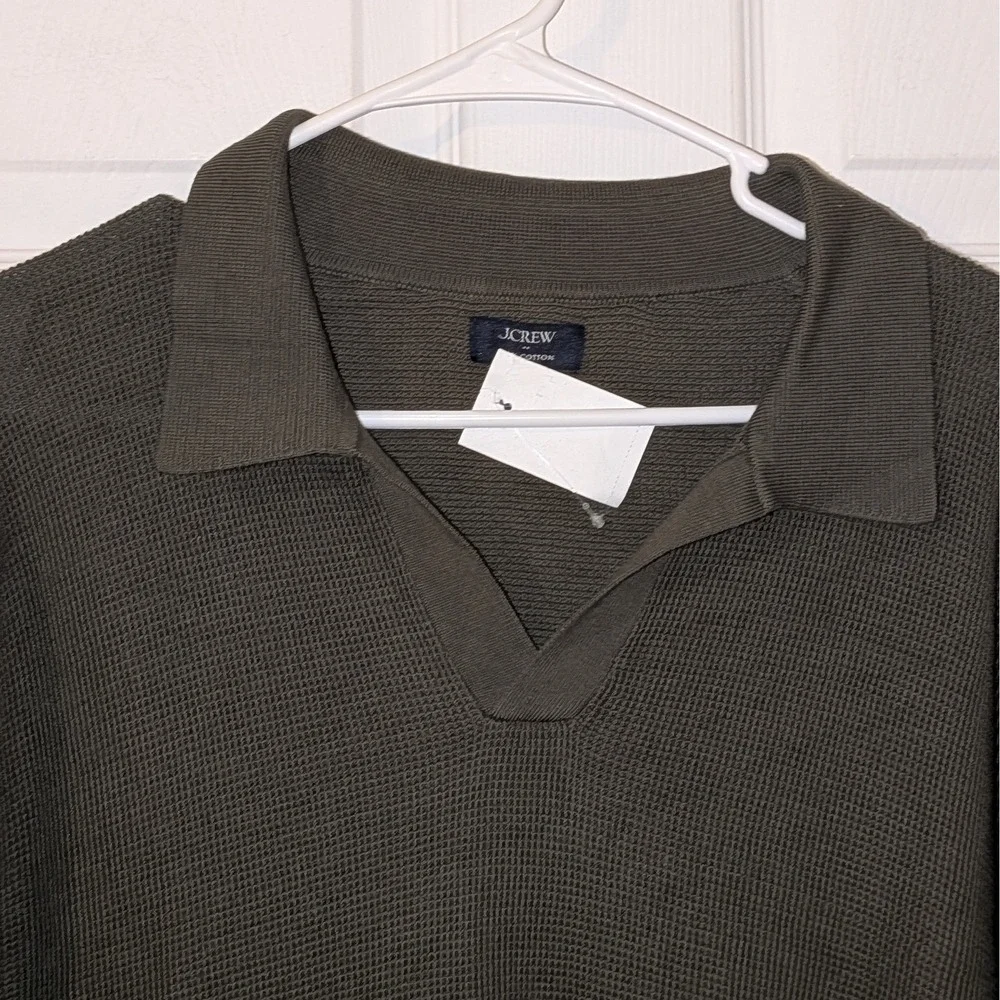 J.Crew‎ Mens Cotton Waffle Knit Sweater Polo Olive Green CQ401 Large NWT $110